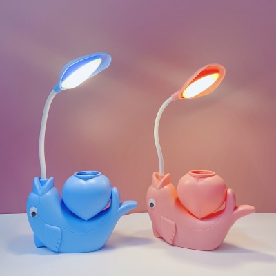 Cartoon Dolphin Cubby Lamp USB Charging Student Dormitory Study Office Desktop Eye Protection Reading LED Desk Lamp