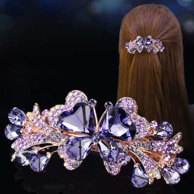 Rhinestone Barrettes Female Hairpin Headwear Korean Large Elegant Flowers Back Head Spring Clip Coiled Hair Hair Clip Head Clip