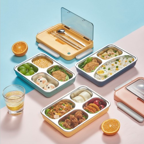 korean stainless steel lunch box student portable compartment lunch box sealed with tableware fresh-keeping lunch box wholesale