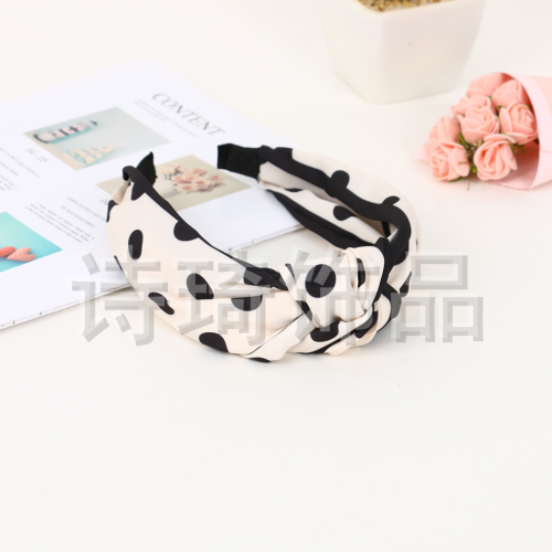 dot pattern decoration knot in the middle headband women‘s all-match headband non-slip wide-brimmed two-color hairpin hair accessories