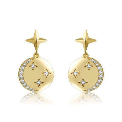Korean Style Creative round Planet Earrings 18K Gold Color Protection Ornament Micro-Inlaid Starry Sky Element Earrings