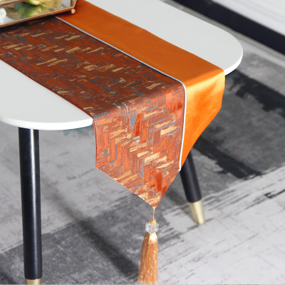 2021 New Light Luxury Modern Simple Table Runner Tablecloth Cover Cloth Chinese Classical Bronzing Double-Layer Table Runner Factory Wholesale