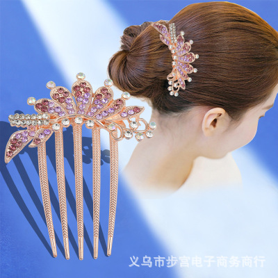 Factory Wholesale Back Head Rhinestone Tuck Comb Hairpin Clip Headdress Flower Hair Comb Headdress Female Hair Accessories Bun Hair Band
