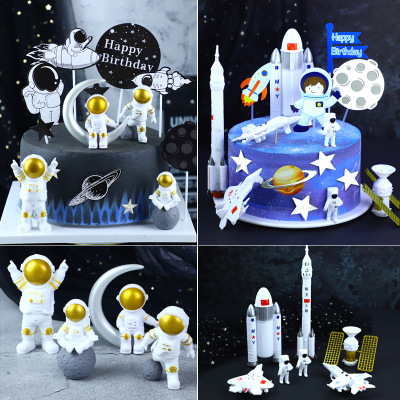 Baking Cake Topper Outer Space Astronauts Laser Letter Birthday Three-Dimensional Balloon Plug-in Aircraft XINGX Decoration