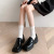 Autumn and Winter New Pearl Ornament Women's Cotton Middle Tube Socks Sweet Fresh Cute Japanese Style Internet Hot Fashionable Simple Solid Color
