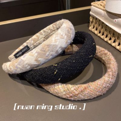 Retro French Chanel-Style Wide-Brimmed Sponge Headband Increased Skull Top Go out in Autumn and Winter All Match Hairpin Headdress Hair Hoop Female