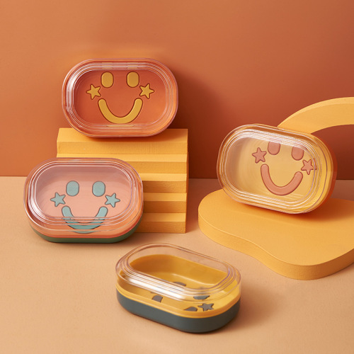 Fashion simple Two-Color Layered Smiley Face Soap Box Transparent Pp Dustproof Waterproof Soap Box Cartoon Smiley Face Draining Soap Box