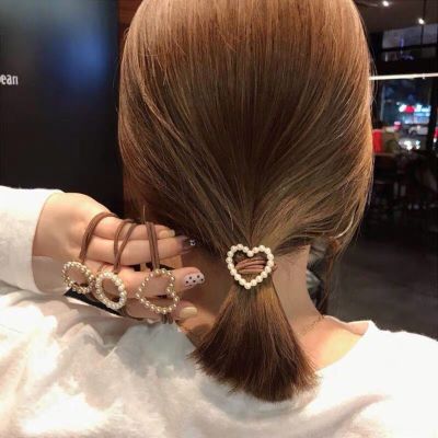 Korean Style Simple Love round Hair Rope Hair Band All-Match Vintage Pearl Head Rope Headdress Ladies Does Not Hurt Hair Rubber Bands