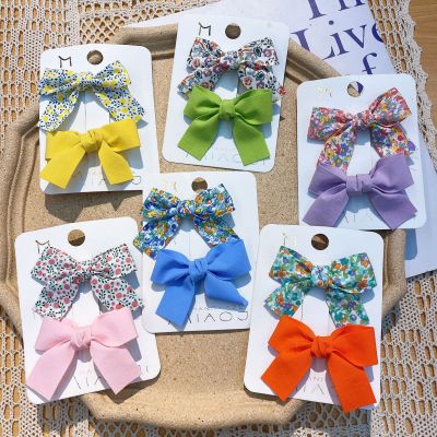 EU and South Korea Western Style Spot Children's Fresh Plaid Bow Hair Accessories Simple Cloth Hairpin College Style Bang Clip