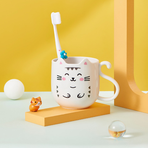 simple fashion mouthwash cup cartoon cute cute cat toothbrush cup home men and women with handle creative washing cup