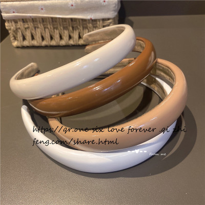 Korean Dongdaemun Same Product Ins Sponge Simple PU Leather Headband Retro Glossy Fine Candy Color Hair Band