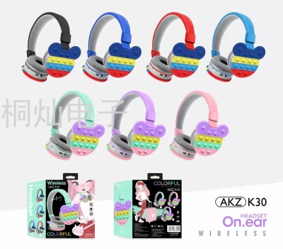 AKZ-30 New Decompression Fashion Cartoon Headset Bluetooth Headset Card FM Portable Headset Mickey Audio Earphone