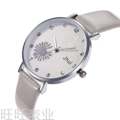 Wish Korean Fashion Little Daisy Women's Leather-Belt Watch Digital PU Leather Quartz Watch Factory Direct Supply reloj