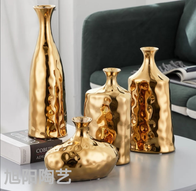 Electroplated Ceramic Vase Golden Decoration Home Model Room Living Room Light Luxury Flower Arrangement Table-Top Decoration