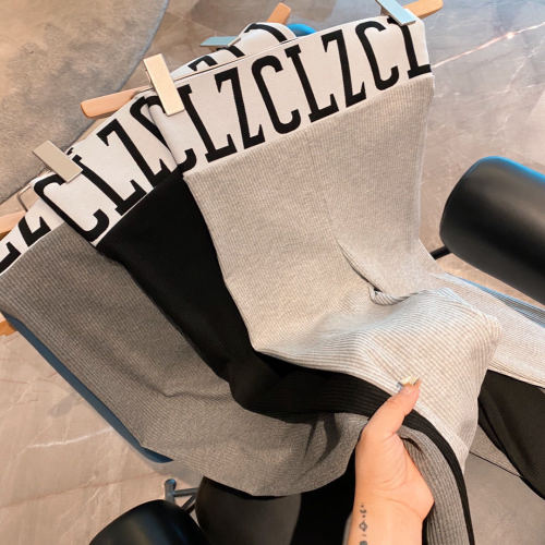 yang mi internet celebrity threaded underwear leggings fall high waist letters wide waist skinny stretch slimming cropped pants