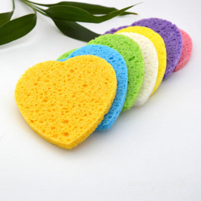 Wholesale Cellulose Sponge Natural Cleansing Makeup Remover Cellulose Sponge Cleansing Face Washing Sponge Heart-Shaped Exfoliating Wood Pulp Sponge