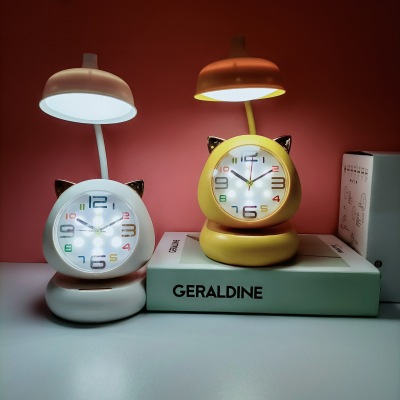 Cartoon Cute Pet Civet Cat Led Small Table Lamp with Alarm Clock Creative USB Charging Student Learning Bedside Lamp Dormitory Lamp