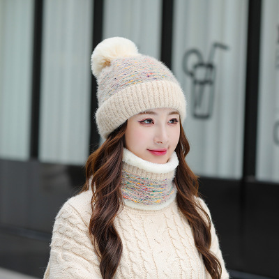 Autumn and Winter Korean Style Internet Famous Hat Women's Velvet Padded All-Matching Scarf Hat Knitted Hat Fashion Wool Knitted Collar Scarf Wholesale