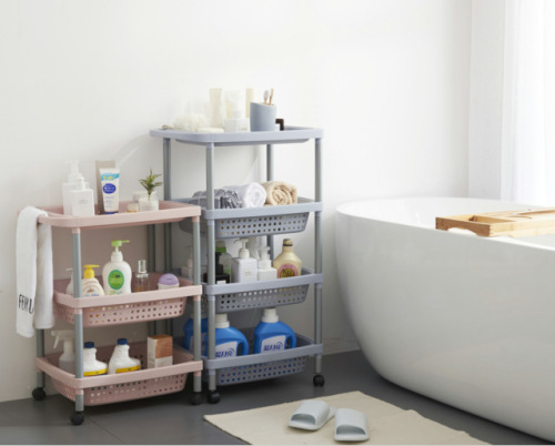 New Bathroom Storage Rack Plastic Three-Layer Storage Rack with Wheels 71*52*55