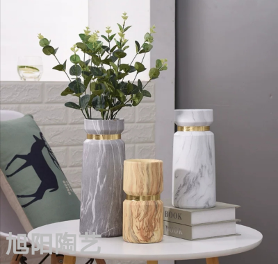 INS Nordic Modern Golden Marble Ceramic Vase Decoration Soft Home Decoration Dried Flowers and Flowerpot