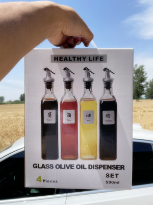Glass Oil Bottle Set Kitchen Oil & Vinegar Bottle Soy Sauce Oiler Set of Four Color Box Box Amazon Cross-Border Delivery