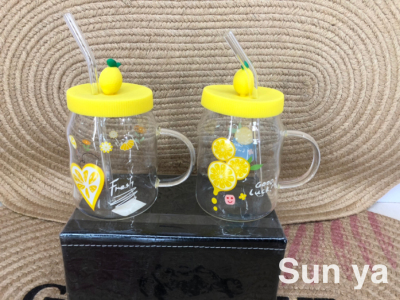 Hot Sale Heat-Resistance Glass Silicone Lemon Straw Cup Creative Cup