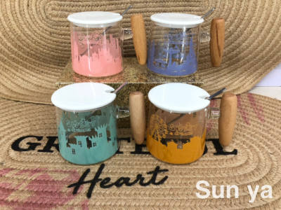Hot Sale Dream Heat-Resistance Glass Wooden Handle with Cover with Spoon Coffee Cup Creative Mug
