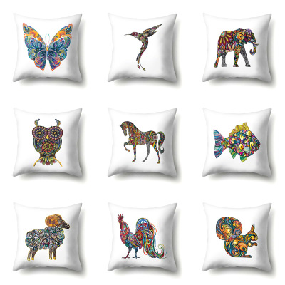 Cross-Border Simple Hand-Painted Geometric Ethnic Animal Pattern Printed Polyester Pillow Cover