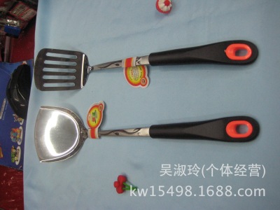 Stainless Steel Red Dot Bakelite Non-Magnetic Flat Slotted Turner Shovel Spoon Soup Spoon Series Cooking Shovel Tableware Set