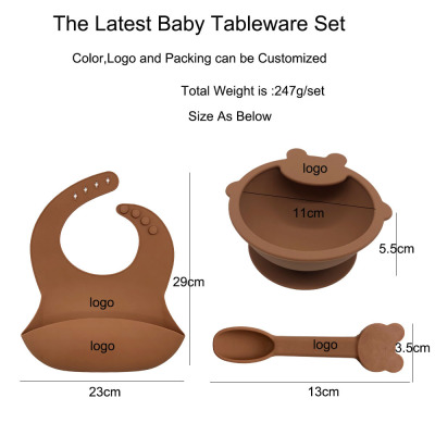 Yongjianxing Factory Silicone Bib Babies' Supplies Silicone Bib Bowl Spoon Set Child Eating Three-Piece Set