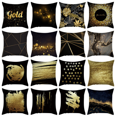 Exclusive for Cross-Border Golden Geometric Graphic Customization Peach Skin Fabric Pillow Cover Custom Amazon Hot Home Fabric