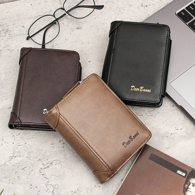 New Men's Short Wallet Korean Style Multiple Card Slots Zipper Wallet