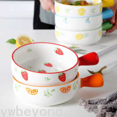 Nordic tableware ceramic handle bowl household oven baking bowl with handleCute Orange Plate