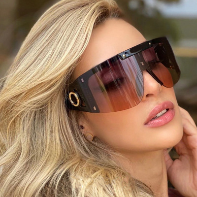 New One-Piece Hollow-out Large Frame One-Piece Sunglasses for Women European and American Style Sunglasses Trend Street Snap Cross-Border Glasses for Riding 4393