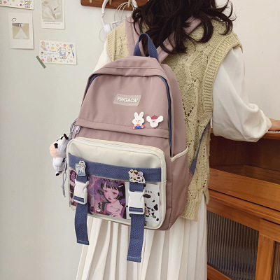 Schoolbag Female Korean Harajuku Ulzzang Contrast Color Japanese Cute Nylon Backpack Ins Style Junior High School Backpack