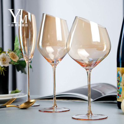 INS Crystal Glass Oblique Goblet Creative Wine Ware Golden Edge Champagne Glass Red Wine Glass Household