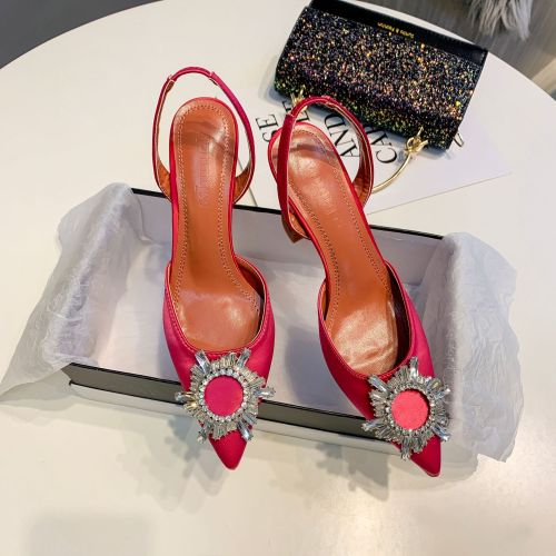 solid color pointed toe women‘s sandals sun buckle rhinestone high heel shoes with wine cup heel women‘s shoes wholesale