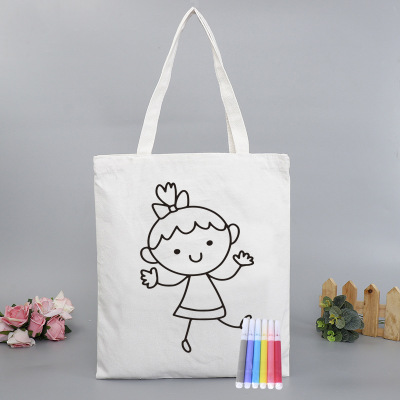 Children's Coloring Cotton Bag Children's Painting Color Filling Enlightenment DIY Graffiti Preschool Education Cross-Border Canvas Bag Customization