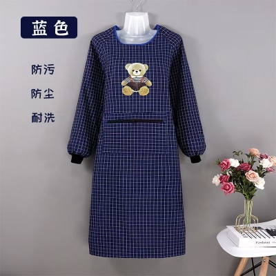 Extra Long and Fat Cotton Checked Cloth Boutique Apron Long Sleeve Fashion Oil-Proof Anti-Fouling Overclothes Adult Men's and Women's Work Clothes