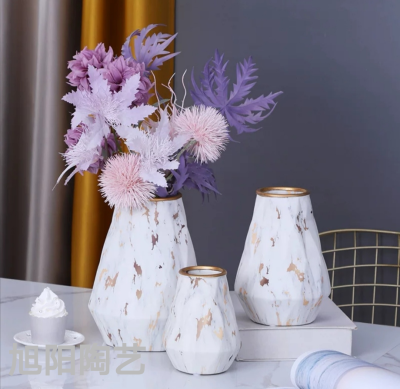 Ceramic Golden Marble Vase Water Transfer Printing Simple Personality Dried Flower Hydroponic Flower Vase Ceramic Ornaments