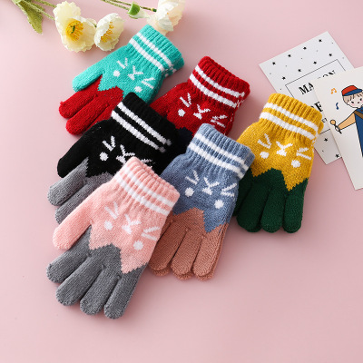 New Winter Cashmere Knitting Gloves Boys and Girls Children Cartoon Cat Face Velvet Warm Outdoor Knitted Gloves