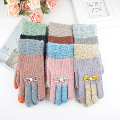 New Women's Full Finger Knitted Touch-Screen Gloves Autumn and Winter Adult Student Outdoor Riding Warm Wool Gloves Winter
