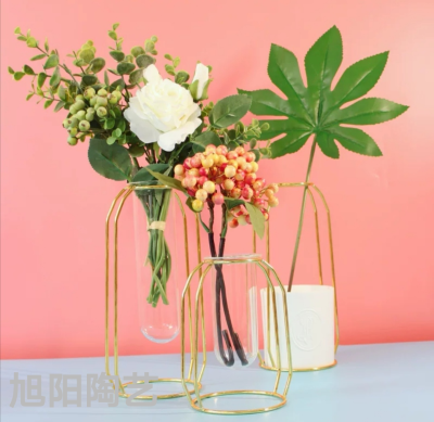 Nordic Ins Metal Iron Art Hydroponic Container Glass Test Tube Vase Creative Home Living Room Flower Stand Decoration Wholesale