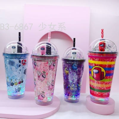 Water Cup Cup Bottom with Light Original Design Ice Cup Luminous Glow Drinking Cup Straw Cup Spot Stock