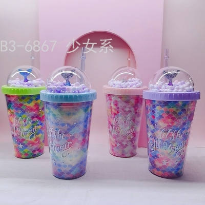 Water Cup Cup Original Design Colorful Fishtail Bubble Ball Cup with Straw Summer Simplicity Spot Stock