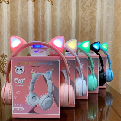 New Y08 Cat Ear Headset Bluetooth Headset Folding Mini Game Portable with Card Macaron Factory Batch