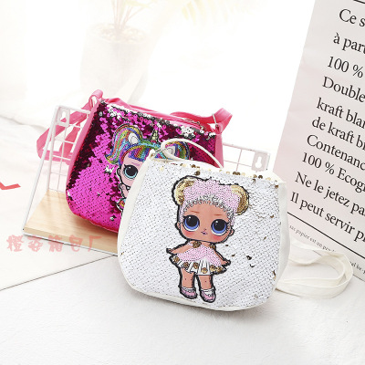 New Children's Sequined Crossbody Bag Cute Doll Girl Sequin Shoulder Bag Kid Cartoon Casual Mini Bag