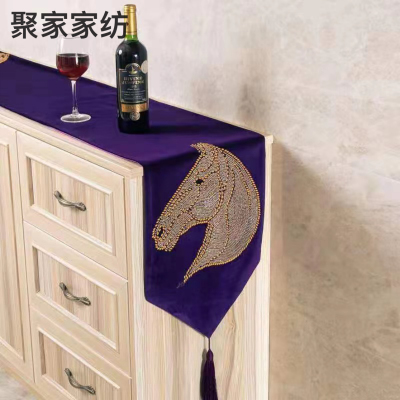 European Style Thickening High Density Velveteen Horse Head Hot Drilling Dining Table Table Runner Model Room Villa Dining Coffee Table Table Towel Bed Runner