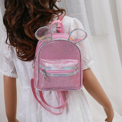 2021 Korean Style New Pu Cute Laser Backpack Children's Backpack Quicksand Rabbit Ears Sequined Small Backpack