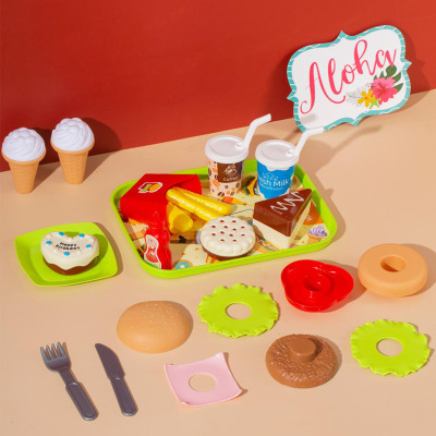Children Play House Simulation Food Hamburger Biscuit French Fries Cake Hot Dog Cone Girl Kitchen Slicer Toys